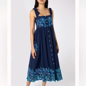 Juliet Dunn London Tie Shoulder Contrast Cut Out Dress in Indigo Blue in Sz 1
